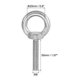 PATIKIL M8 x 50mm Lifting Shoulder Eye Bolt, 3Pcs 304 Stainless Steel Lifting Ring Threaded Eyebolt with Nuts Washers for Hanging Hammocks Articles