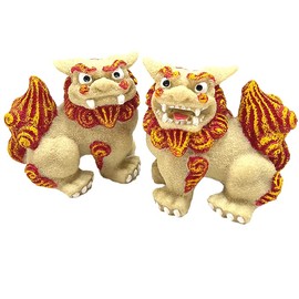 Kubakasaya Shisa Figurine Okinawa Souvenir Entrance Pair Curry Shisa Red Seat Good Luck Feng Shui Evil Protection Lucky Lucky Ryukyu