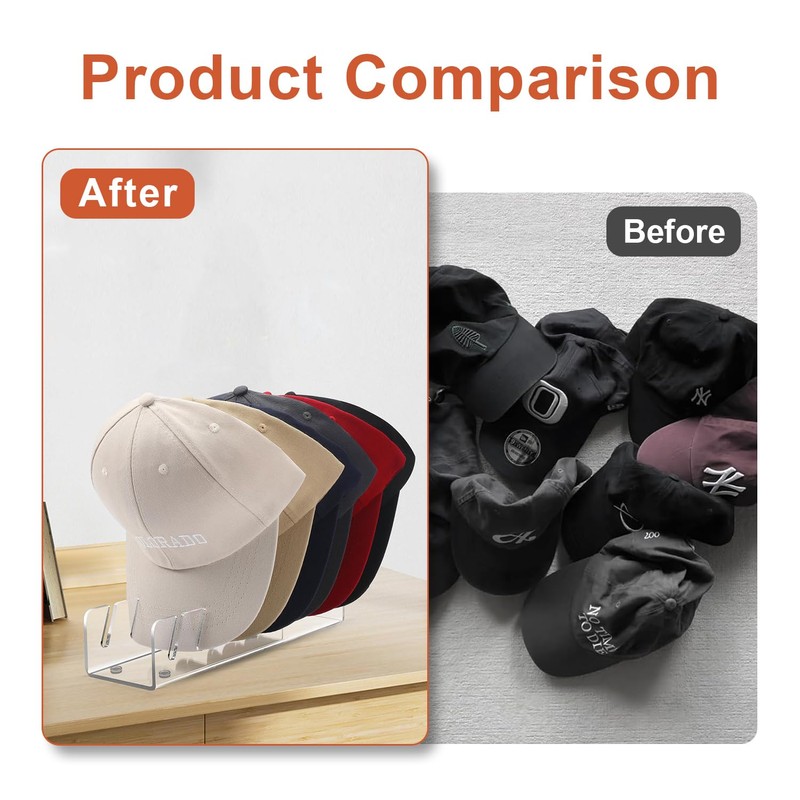TopBine 2PCS Hat Stand for Baseball Caps,No Install Acrylic Hat