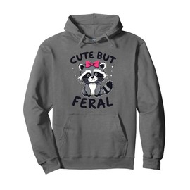 Cute But Feral Teen Raccoon Pink Bow Girls Kid Raccoon Pullover Hoodie