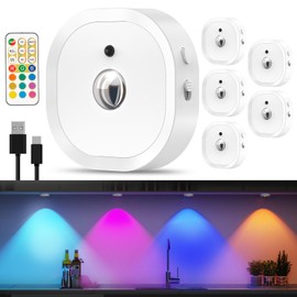 Puck Lights with Remote, Rechargeable Touch Push lights, 13 RGB Colors Led Under Cabinet Lighting, 1500mAh Wireless Tap light, Stick on Closet Light for Kitchen, Pantry, Shelves (White 6 Pack)