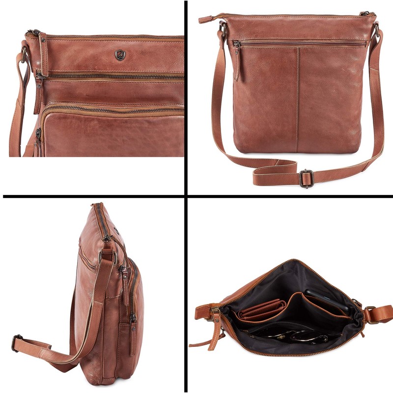 Cochoa Women Crossbody Real Leather Triple Zip Bag, Purse, Travel
