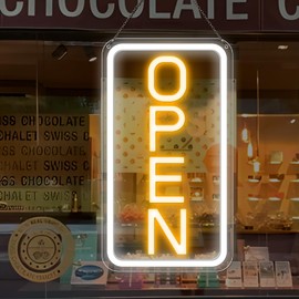 Open Signs for Business, 16''×9'' Bright High Visibility Open Sign LED Powered by USB with ON/OFF Switch, Adjustable Brightness COB Open Signs for Bar Shop Coffee Salon Hotel Wall Window Storefront (Vertical)