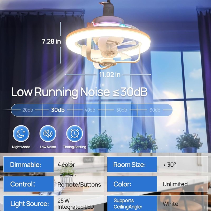 VANLUDA Socket Fan Light,11 Inches E26/E27 Ceiling Fan with Light