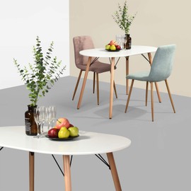 Homy Casa 47.2" Modern Mid Century Oval Dining Table, Compact Kitchen Table with Wooden Legs for Small Spaces – Ideal for Home Office, Dining Room, or Apartment, White