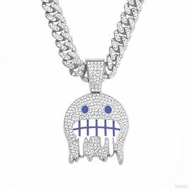 paupuri Hip - Hop Jewelry Men Style Iced Out Miami Mens Cuban Link Chain Gold Sliver Smiley Face Pendant Grimace Necklaces Chains For Men 18-20-24in with Unique Charms