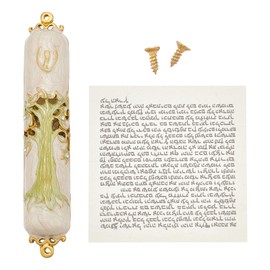 NICENEEDED Hand Painted Mezuzah, Tree of Life Enamel Mezuzah Plaque with Gold Accents and Crystal House Warming Blessing, Mezuzah Cases with Scroll for Decorating House