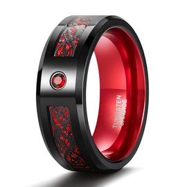 TRUMIUM Mens Black Ring 8MM Red Cubic Zirconia Dragon Tungsten Carbide Rings CZ Eternity Engagement Wedding Band High Polished Size 13
