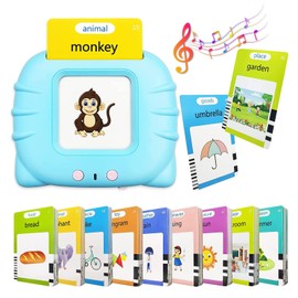 BOOWEN Sprechende Flash-Karten Lernspielzeug für Kleinkinder 112 Blätter 224 Wörter Hörbar Interaktive Spielzeug Baby Flash Cards Lernkarteikarten Geschenk für Jungen Mädchen 2-5 Jährige (Blau)