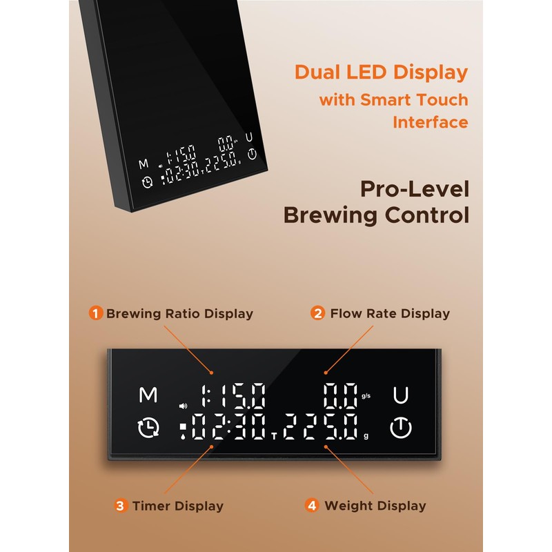 Metal Coffee Scale with Auto Timing, Rechargeable Espresso Scale with