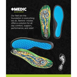 Remind Insoles Medic Impact | Reflexology | Shoe Inserts for Mid-High Arch Support | Skateboarding & Snowboarding | Walking, Hiking, Running | Lightweight Comfort | Mens Size 10-10.5