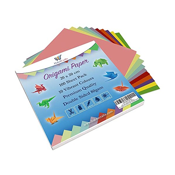 Origami Paper 100 Sheets Large Square Origami Sheets Traditional Japanese Origami Folding Paper Double Sided 10 Brights & Pastels Colours for Adults & Kids (Large - 20cm x 20cm - 1 Pack - 100 Sheets)