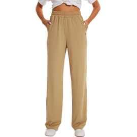 HOdo 32"/34"/36" Inseam Womens Tall Yoga Sweatpants Quick Dry Long Joggers Lounge Yoga Pants with Pockets-Light Khaki-32-XL
