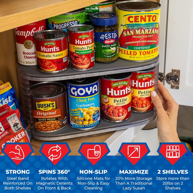 Mighty Susan Kitchen Organizer for Canned Goods: 2-Tiered Robust Turntable