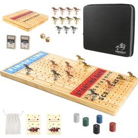 JUGVOLX Horse Race Board Game 21" Large Horse Racing Game with 11 Luxury Metal Horses, Foldable Wood Chess Board with Storage Bag, 2 Wood Dice, Chips Set, Playing Guide for Family Friends Party Games