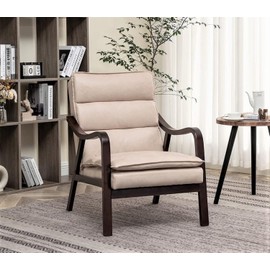 Container Furniture Direct Mid Century Modern Accent Chair for Living Room, Bedroom or Office, Retro-Styled Armchair with Solid Wood Frame and Plush Cushioning, Spotted Microfiber, Light Camel