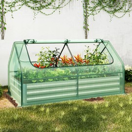 S AFSTAR Raised Garden Bed with Cover, 6FT x 3FT x 3FT Galvanized Bottomless Garden Bed with Greenhouse, Dual 2-Tier Roll-Up Windows, Outdoor Metal Planter Box Kit with Cover (Green)