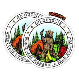 IMPERIAL VIBES – Go Outside Worst Case Scenario Bear Kills You Sticker – Vinyl Decal for Car, Truck, and Van – Removable Indoor and Outdoor Use – Waterproof Decal for Waterbottle – Pack of 2 - Imp 8