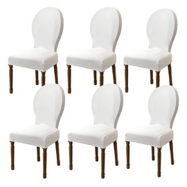 Daunkang Round Back Dining Chair Slipcovers Stretch Dining Room Chair Cover with Round Back French Country Without Arms Oval Chair Slipcover for Kitchen Chair Protectors Set of 6 White