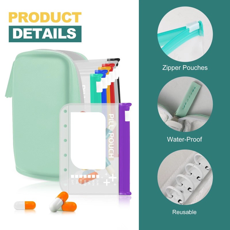 Timueetech A7-L Water-Proof Pill Pouch Set， Large Pill Organizer, BPA