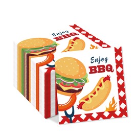 40PCS BBQ Party Paper Napkins BBQ Burger BBQ Series Dinner Paper Napkin Set Disposable for Party Supplies Tableware Decoration