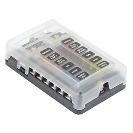 ZBSJAKU 12-Way Blade Fuse Box,12 Circuits with Negative Bus Fuse Holder with LED Indicator Damp-Proof Protection Cover Sticker for Automotive Car Truck Boat Marine RV Van 5amp,10amp,15amp,20amp Fuse
