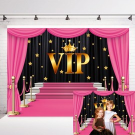 INRUI VIP Pink Carpet Curtain Photography Backdrop Glittering with Brilliant Stars Pink Gold Stage Backdrops for Studio Props Graduation Wedding Birthday Party Decoration (7x5FT)