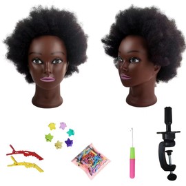 Mannequin Head with 100% Human Hair Cosmetology Female Mannequin Head with 8 Inch Black Hair for Practice Hair Braiding