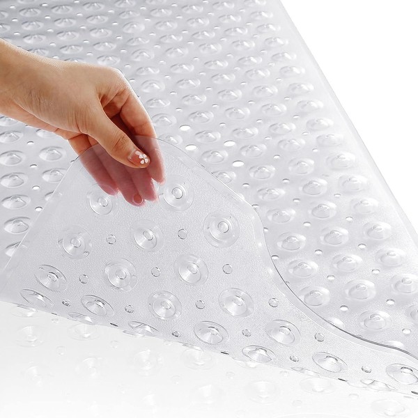 Yimobra Bath Mat, Extra Long Shower Mats for Tub, Non-Slip with Drain Holes, Suction Cups, Phthalate-Free, Latex-Free, BPA-Free and Machine Washable (100 x 40 cm, Transparent)