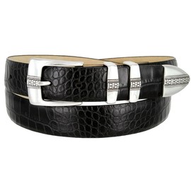 Brandon Italian Calfskin Genuine Leather Designer Golf Dress Belt 1-1/8"(30mm) Wide (Alligator Black, 34)