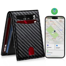 Smart Wallet for Men Wallet with Tracker Work for Apple Find My (iOS Only) App, Slim Mens Wallet Tracker Wallet Finder Gift for Men (Not for Android) (Carbon& Black)
