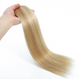 Clip in Hair Extensions 120g Dark Blonde Highlighted Bleach Blonde Clip in Hair Extensions Real Human Hair 8PCS Straight Double Weft Human Hair Clip in Hair Extensions(18/613,16inch)