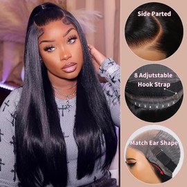 YIROO Bye Bye Knots Pre Everything Wig Invisible Knots Yaki Straight 7x5 Lace Front Wigs Human Hair Glueless Wig Human Hair Pre Plucked Natural Hairline 150% Density 24 inch