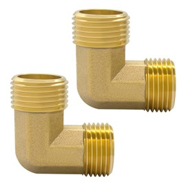 Hooshing 2PCS Brass Pipe Fitting 90 Degree Elbow 3/4 Inch NPT Male x 3/4 Inch NPT Male L Shape Right Angle
