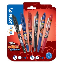 PILOT x Naruto - Set of 6 pens - 3 FriXion Ball Pens & 3 FriXion Ball Clicker Pens - Black, Blue, Red - Erasable Pens - Limited Edition Naruto Shipudden - Retractable Rollerball Pens Medium Point