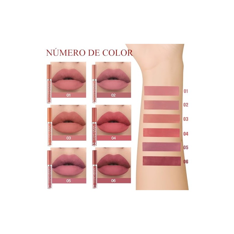 6PCS Lapiz Labial Mate Lapiz Labial Antiadherente,Lápiz labial antiadherente,Lápiz labial