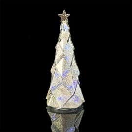 12'' Tower Glass Christmas Tree Light Decorations, Colorful Tabletop Holiday Decoration, Colorful Tree for Indoor Holiday Decor, Christmas Eve Night Decor (Pink)