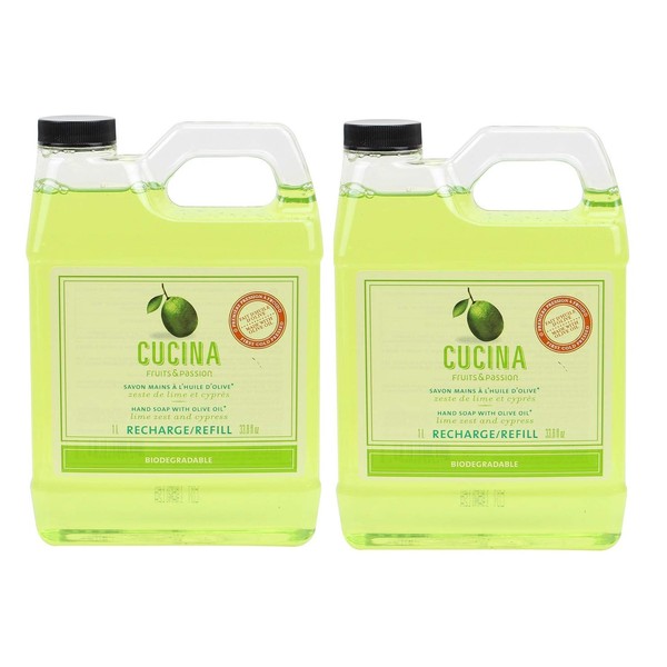 Cucina Purifying Hand Wash Refill, 33.8 Oz Plastic Jug (2, Lime Zest)