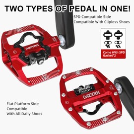 MZYRH Pedal,MTB Mountain Bike Pedals Compatible with Dual Function Sealed Clipless Aluminum 9/16" Bicycle Flat Platform with Cleats for Road, MTB (Red)