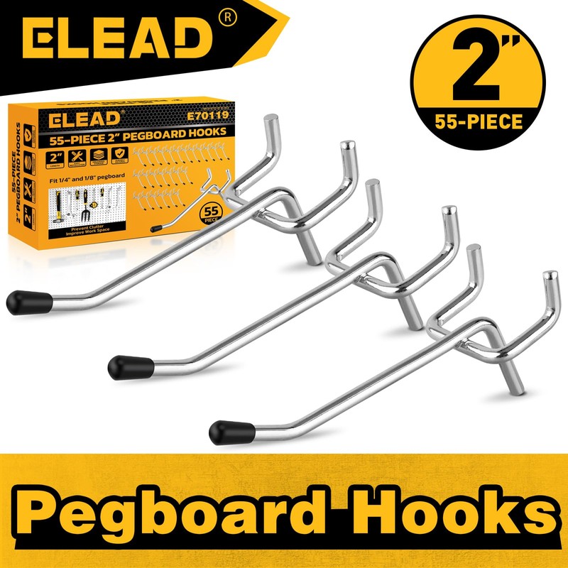 ELEAD 55Pcs 2 Inch Pegboard Hooks Set