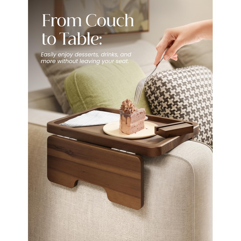 HOLANA 15.75" Acacia Couch Armrest Table - Wood Couch Arm