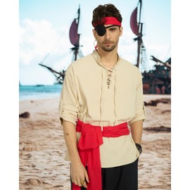 7pcs Pirate Costume Accessories for Women Men Pirate Head Scarf Pirate Sash Belt Eye Patch Necklace Accessories Red