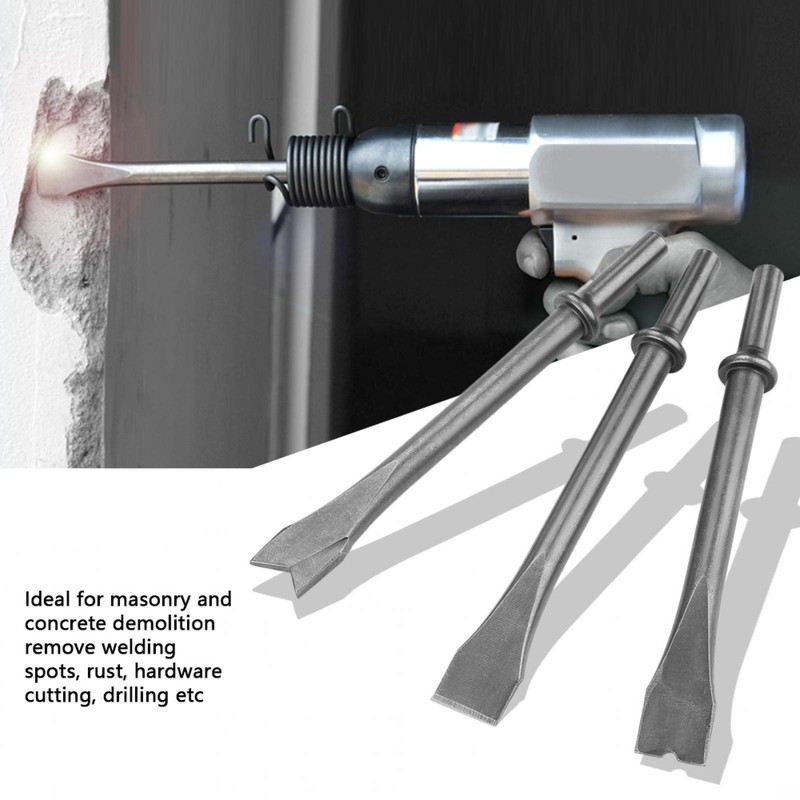 3Pcs Air Hammer Bit, Pneumatic Concrete Breaker Extra Long Round