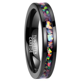 Vakki Colorful Created Opal Inlay Wedding Bands for Women 4mm Black Tungsten Rings Size 6