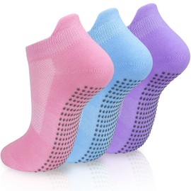 srclo 3 Pairs Womens Non Slip Grip Yoga Socks,ladies Anti-slip Pilates Socks Size 4-8,Fall Prevention Ankle Socks for Barre Fitness, Ballet, Dance, Home Workout,Yoga.
