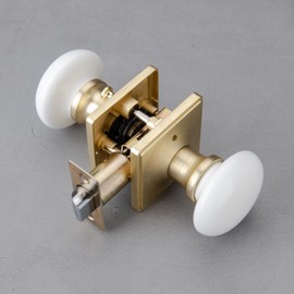 NCL White Door Knobs, Door Knob Interior, Porcelain Square Door Levers, Satin Brass Privacy Door Handles, Door Locks for Bedroom and Bathroom