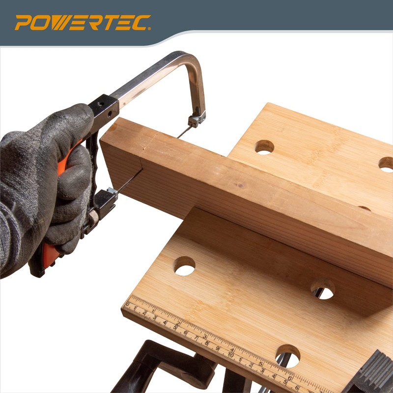 POWERTEC Portable Small Workbench with Vise, Imprinted Ruler and Protractor