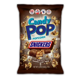 Snack Pop Snickers Candy Coated Popcorn, Made with Real Candy Pieces, Drizzled with Chocolate and Caramel, NON-GMO, 5.25oz
