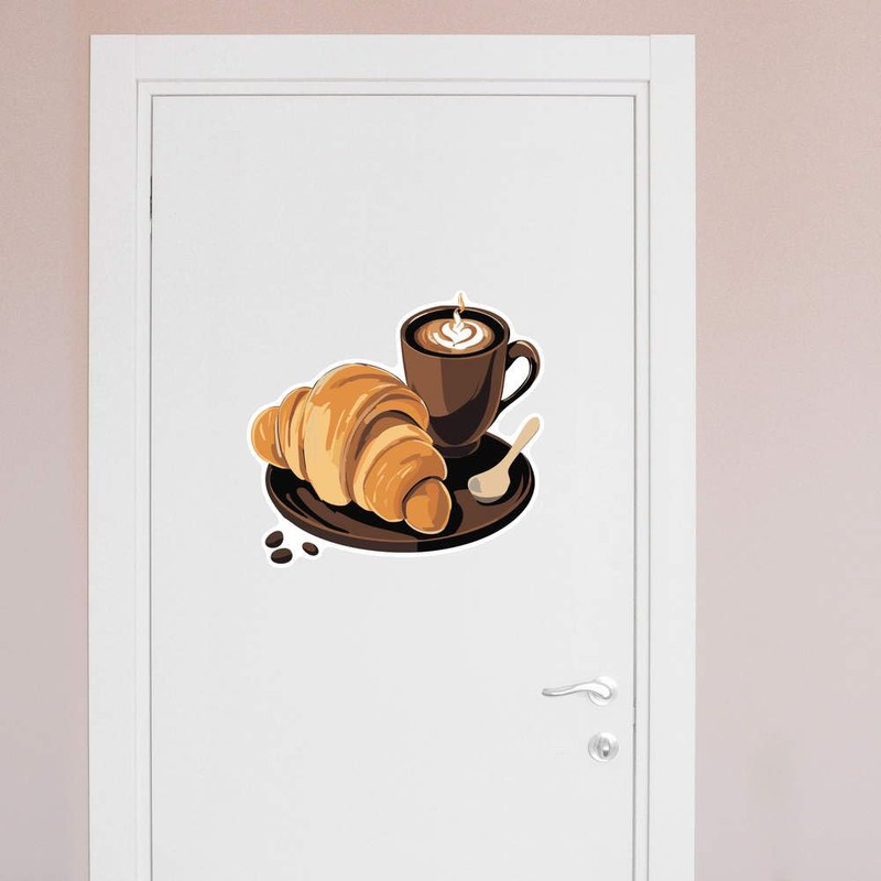 Extra Large 460mm 'Coffee and Croissant ' Permanent Sticker Decal