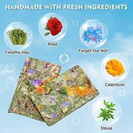 Fhiny 24 PCS Rabbit Timothy Hay Chips Toys, Natural Bunny Molar Treats with Herbal Flowers Rabbit Chew Toys for Teeth Small Animal Snacks for Rats Chinchillas Guinea Pigs Hamsters